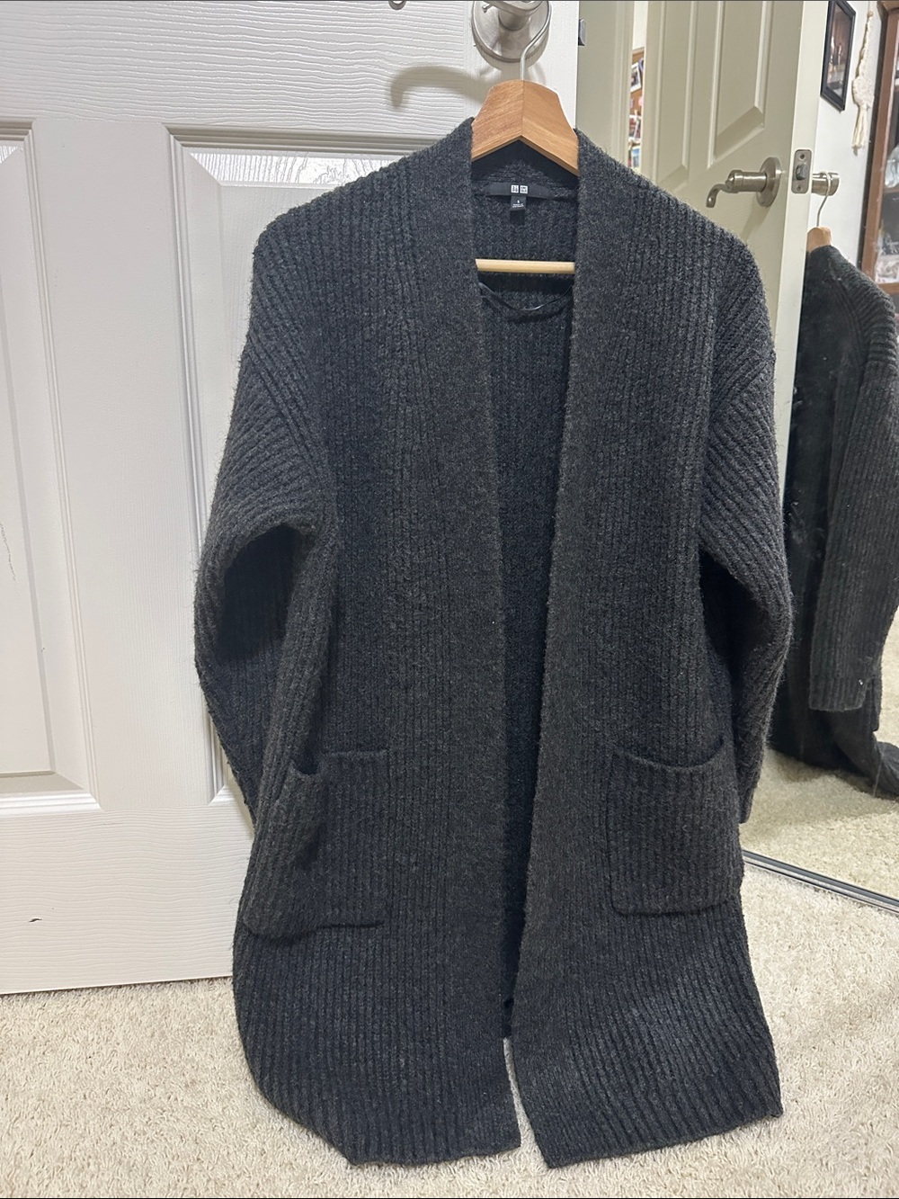 Uniqlo Dark Charcoal Ribbed Open-Front Cardigan